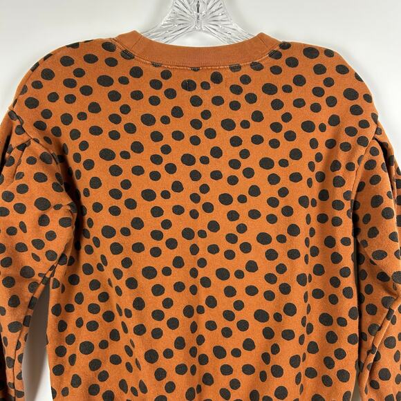 Madewell Pleat Sleeve Sweatshirt Top Leopard Dot Brown Black Cozy Womens Sz XXS - Picture 9 of 12